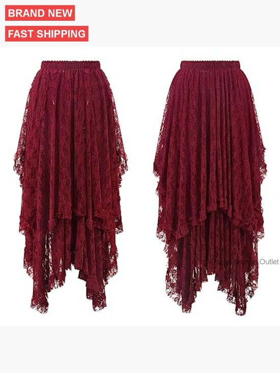 Women's Lace Maxi Skirt Elastic Waist Asymmetrical Hem Beach Cover Up - Picture 6 of 7